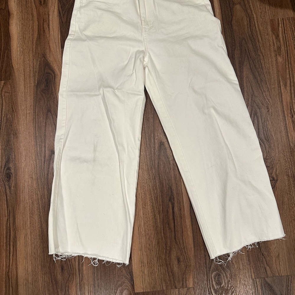 White Frayed Hem Pants